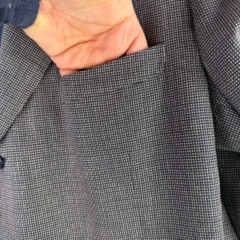 Canali Blazer Mens 56L Blue Silk Wool Micro Check 3 Button Blazer Italy US 46L